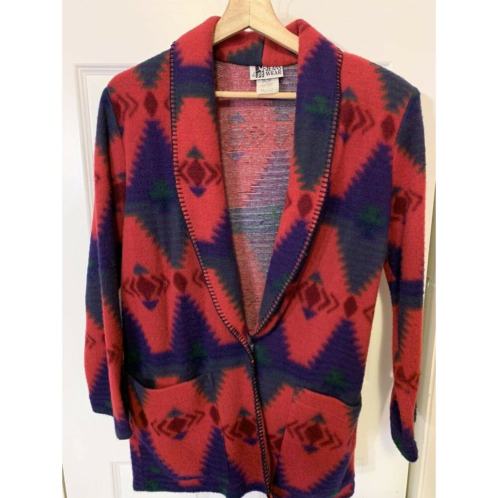VTG Jeans Wear‎ Nativ Aztec Women's Blazer Jacket Sz M Red Multicolored